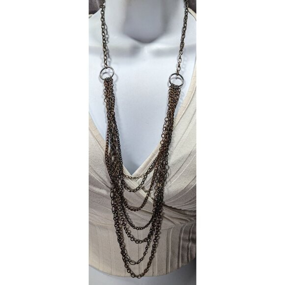 Antiqued Gold Tone Multilayer Chain Necklace - Picture 1 of 6